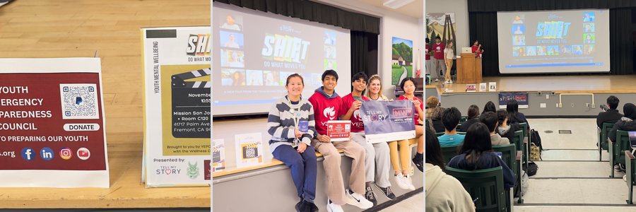 YEPC SHIFT screening at MSJHS — YEPC banner, students with sign, audience in auditorium