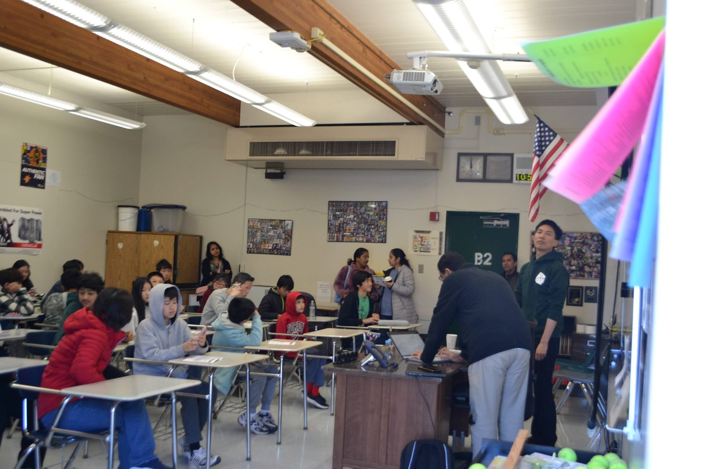 Packed classroom B2 during Career Exploration Fair session